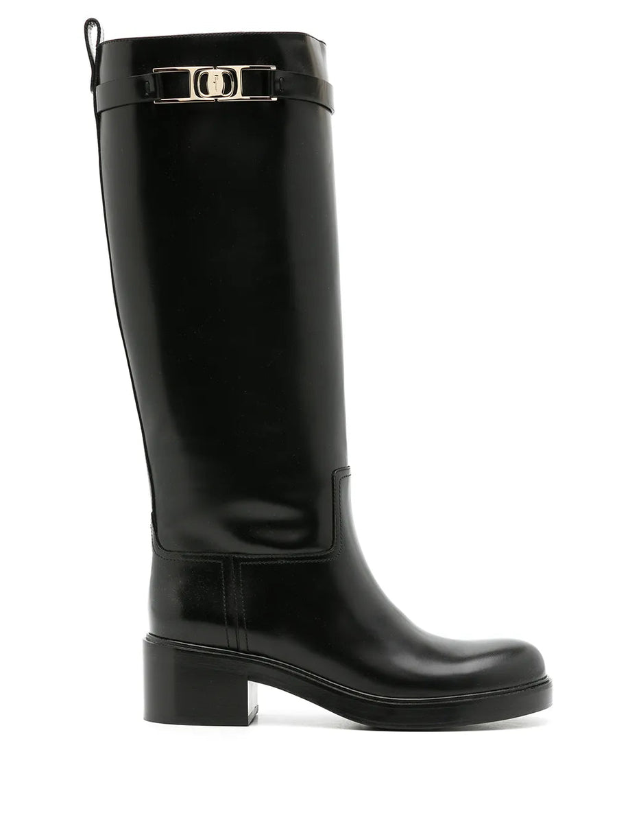 Ferragamo Leather knee boot in black
