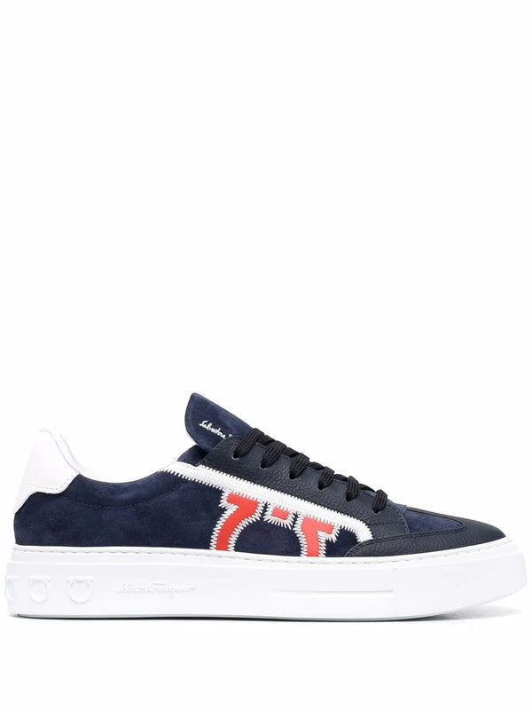 Ferragamo Suede and leather sneaker in navy