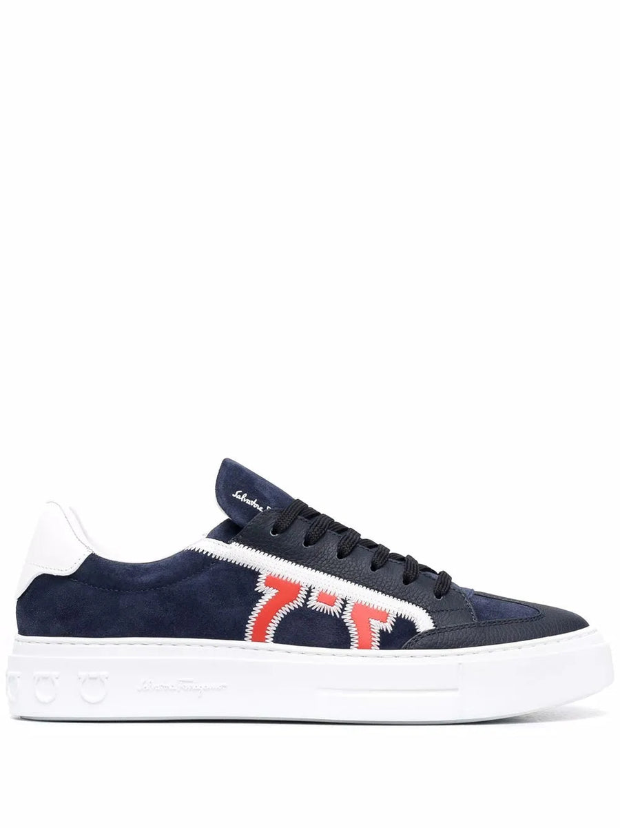 Ferragamo Suede and leather sneaker in navy