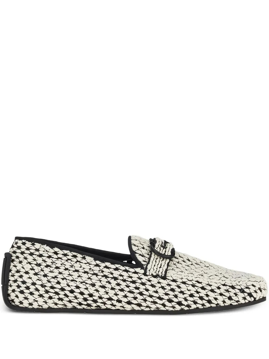 Ferragamo Woven upper with black leather detailing loafer in beige