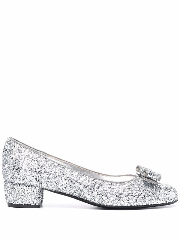 Ferragamo Leather with glitter detailing pump in silver