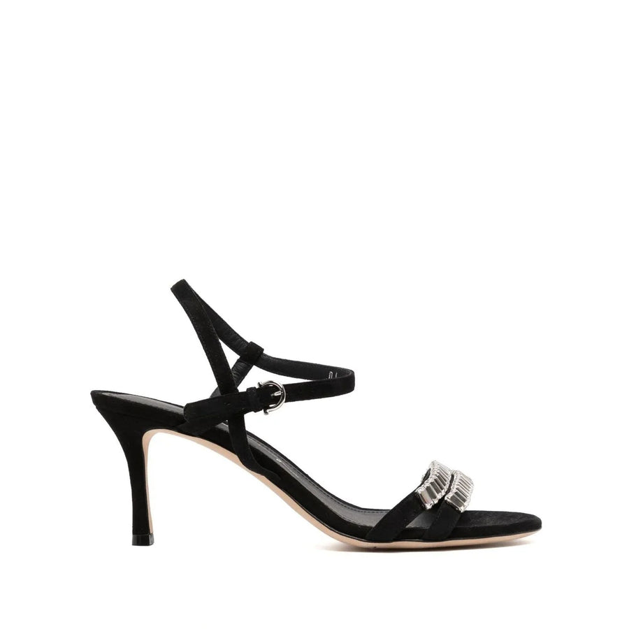 Ferragamo Suede/calf leather with crystal embellishment sandal in black