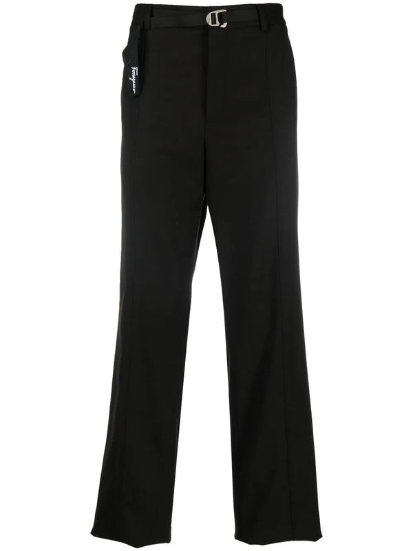 Ferragamo virgin wool blend/cotton trousers in black
