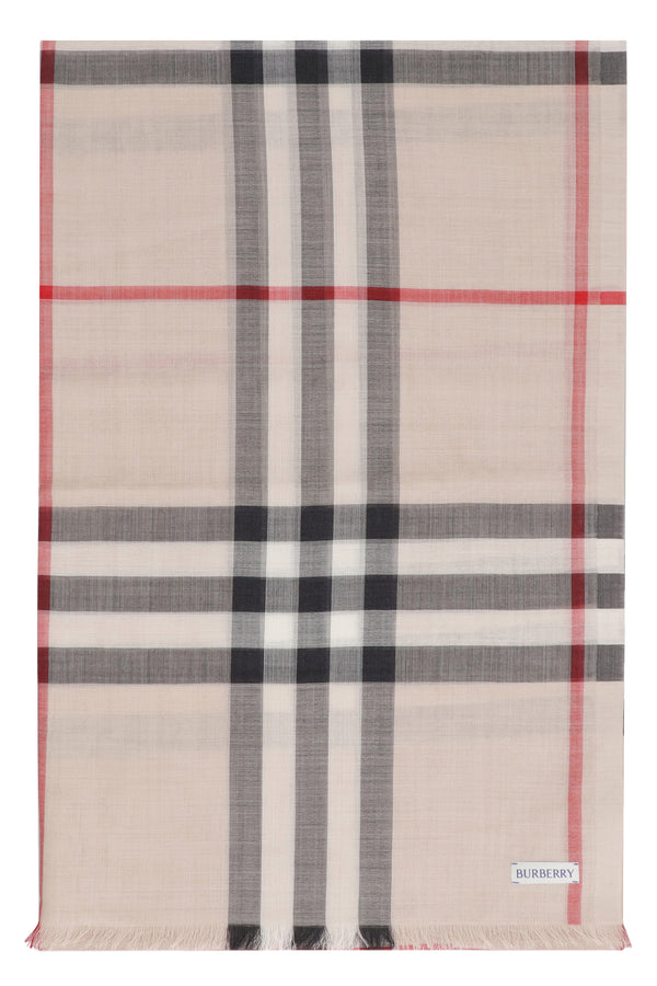 Wool And Silk Scarf Stone Check Grey