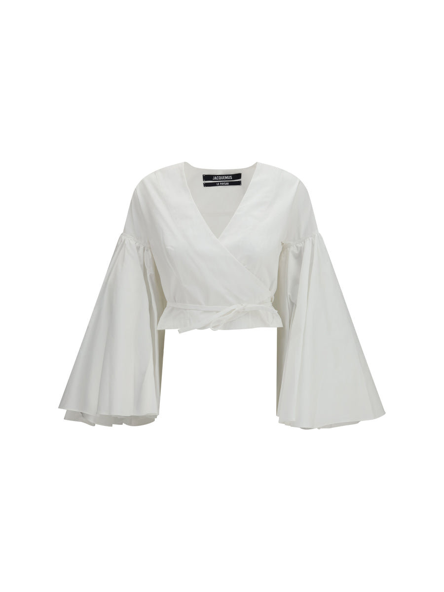 Jacquemus 100% Cotton wrap shirt in white