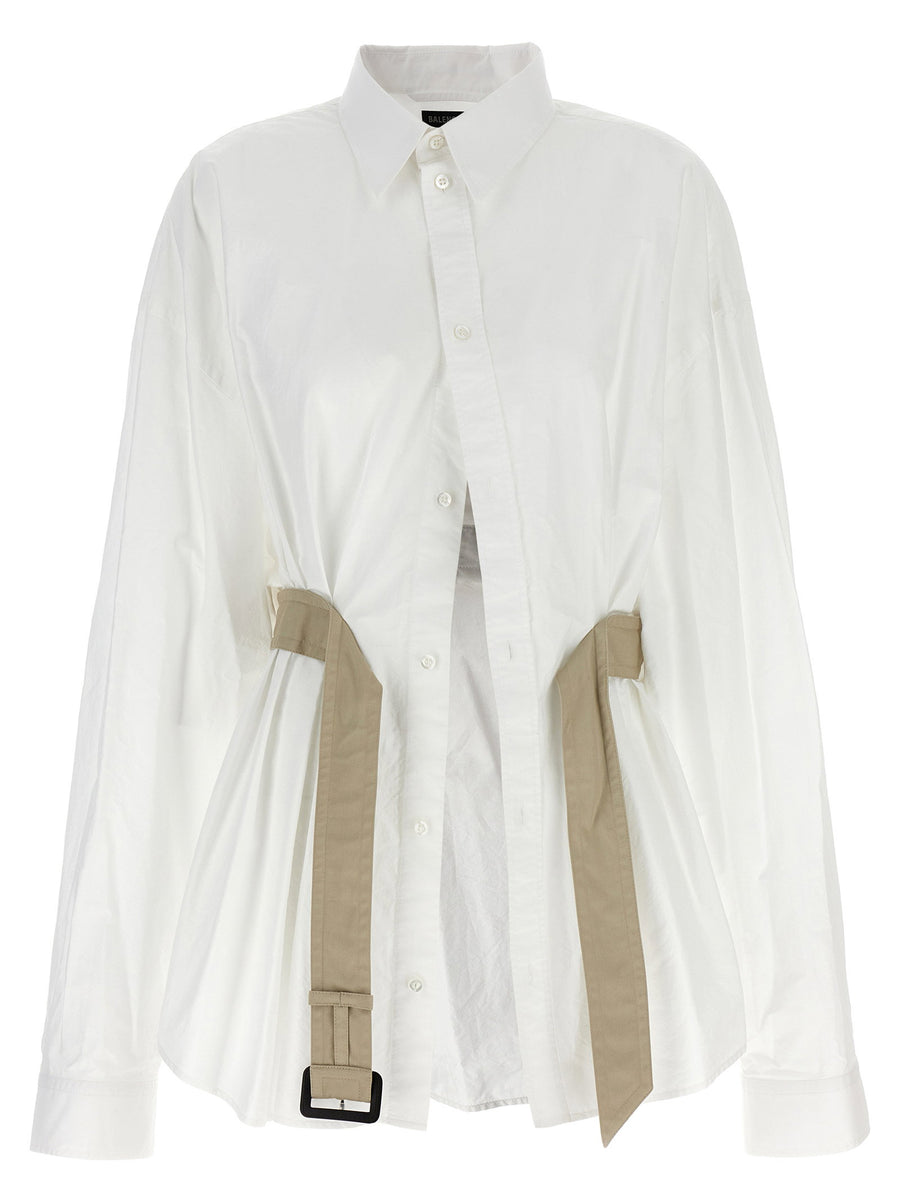 Balenciaga Cotton with Contrast Waist Belt Shirt — White
