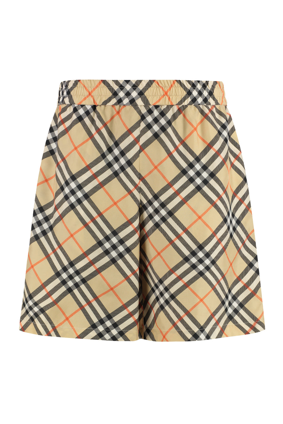 Check Motif Bermuda Shorts Beige Silk