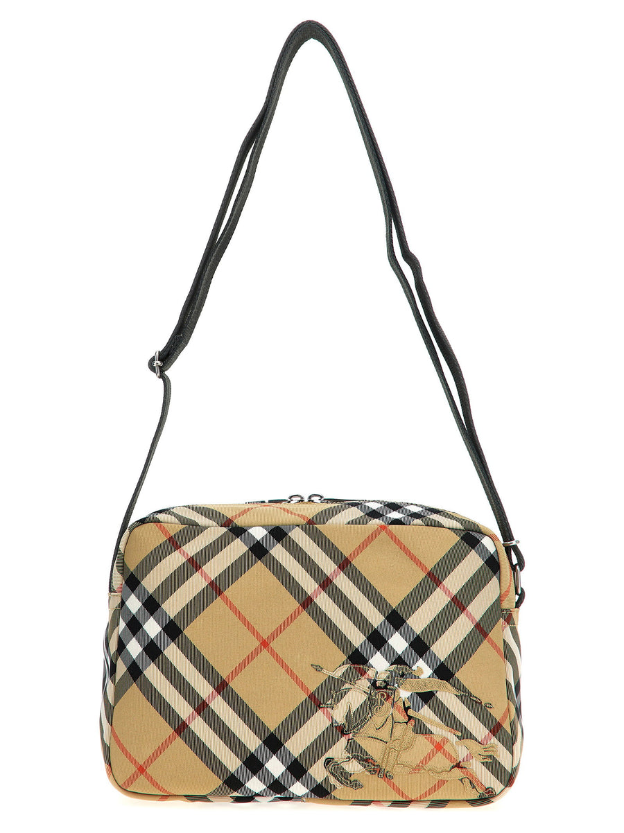 Burberry Check-Print Canvas Crossbody Bag — Beige