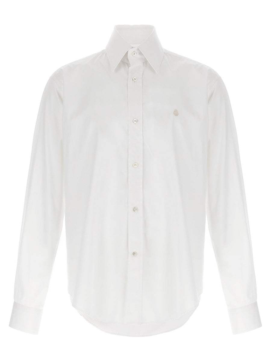 Alexander McQueen Skull-Embroidered Cotton Poplin Shirt — White