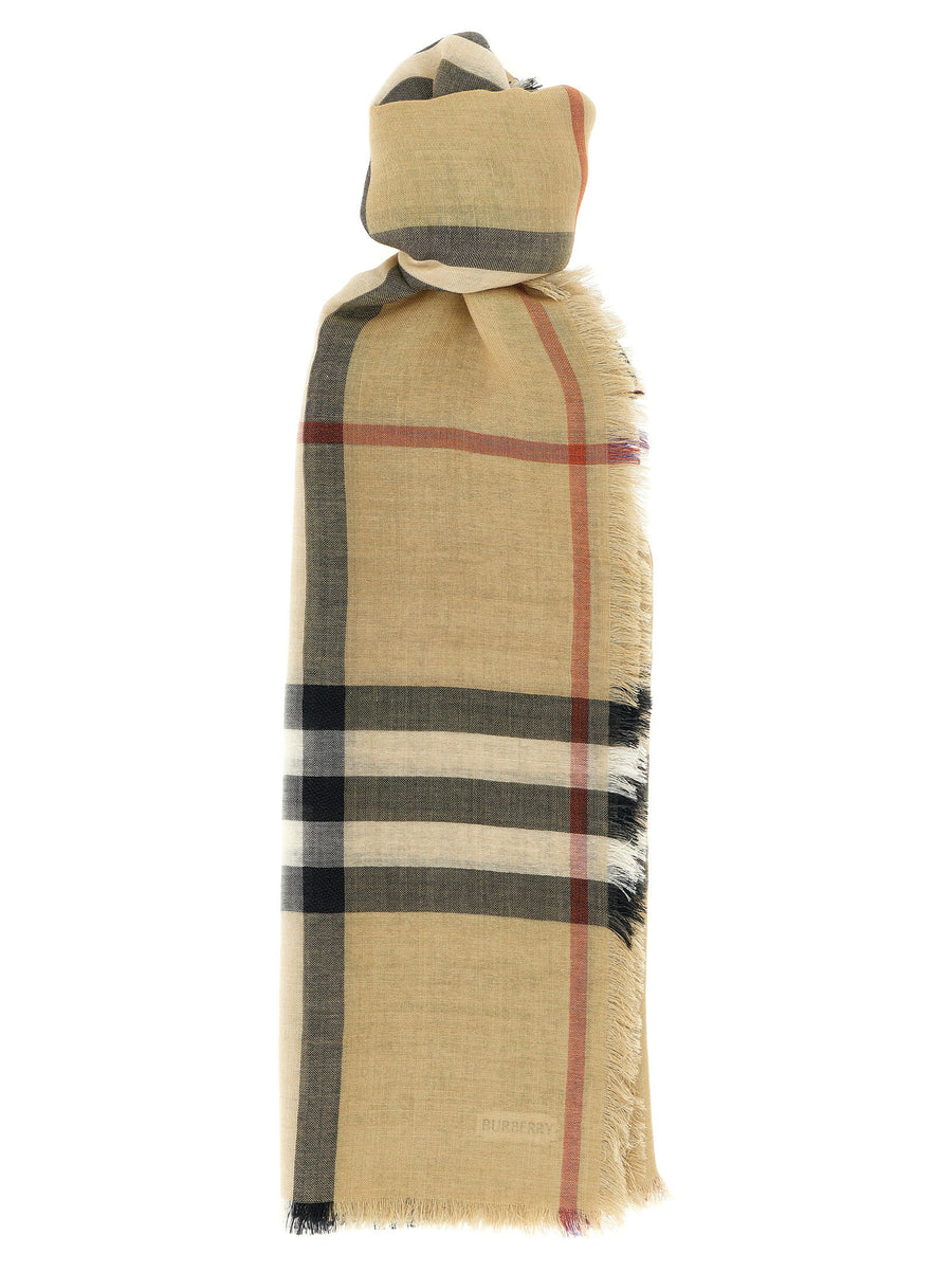Burberry Check Reversible Scarf — Beige