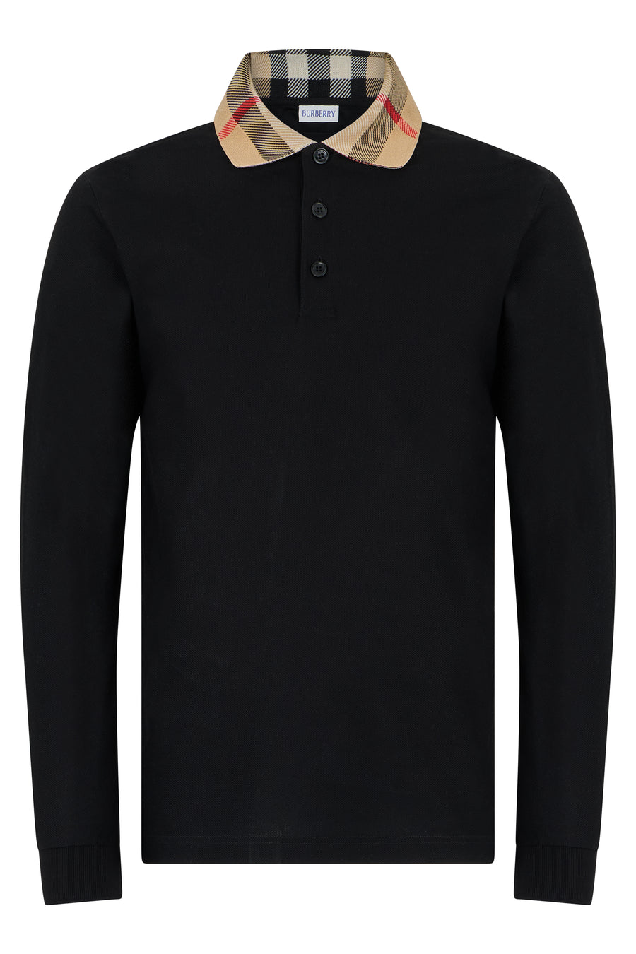 Long-Sleeve Cotton Polo Shirt Black