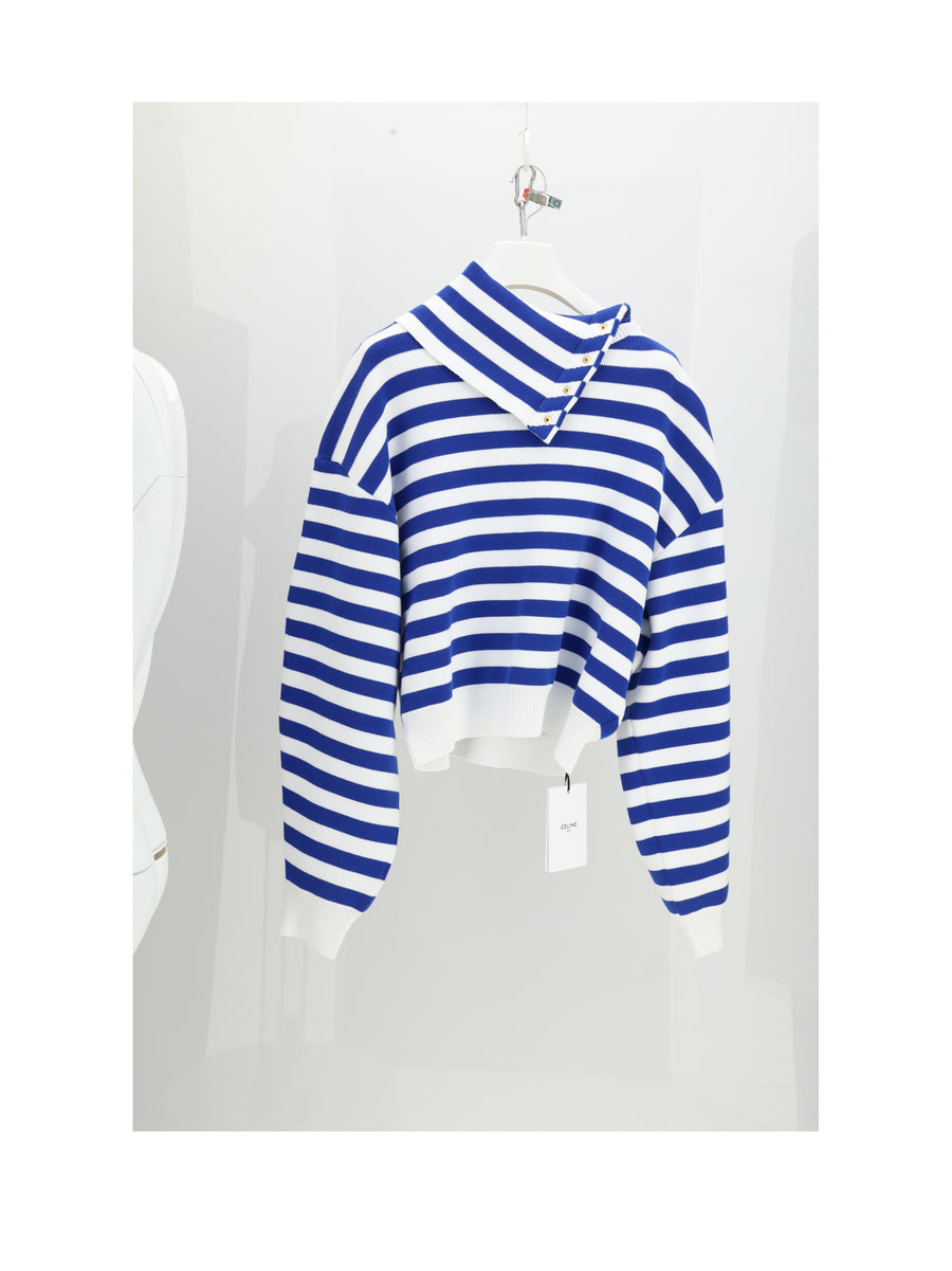 High Neck Sweater White-Royal Blue White/royal Cotton