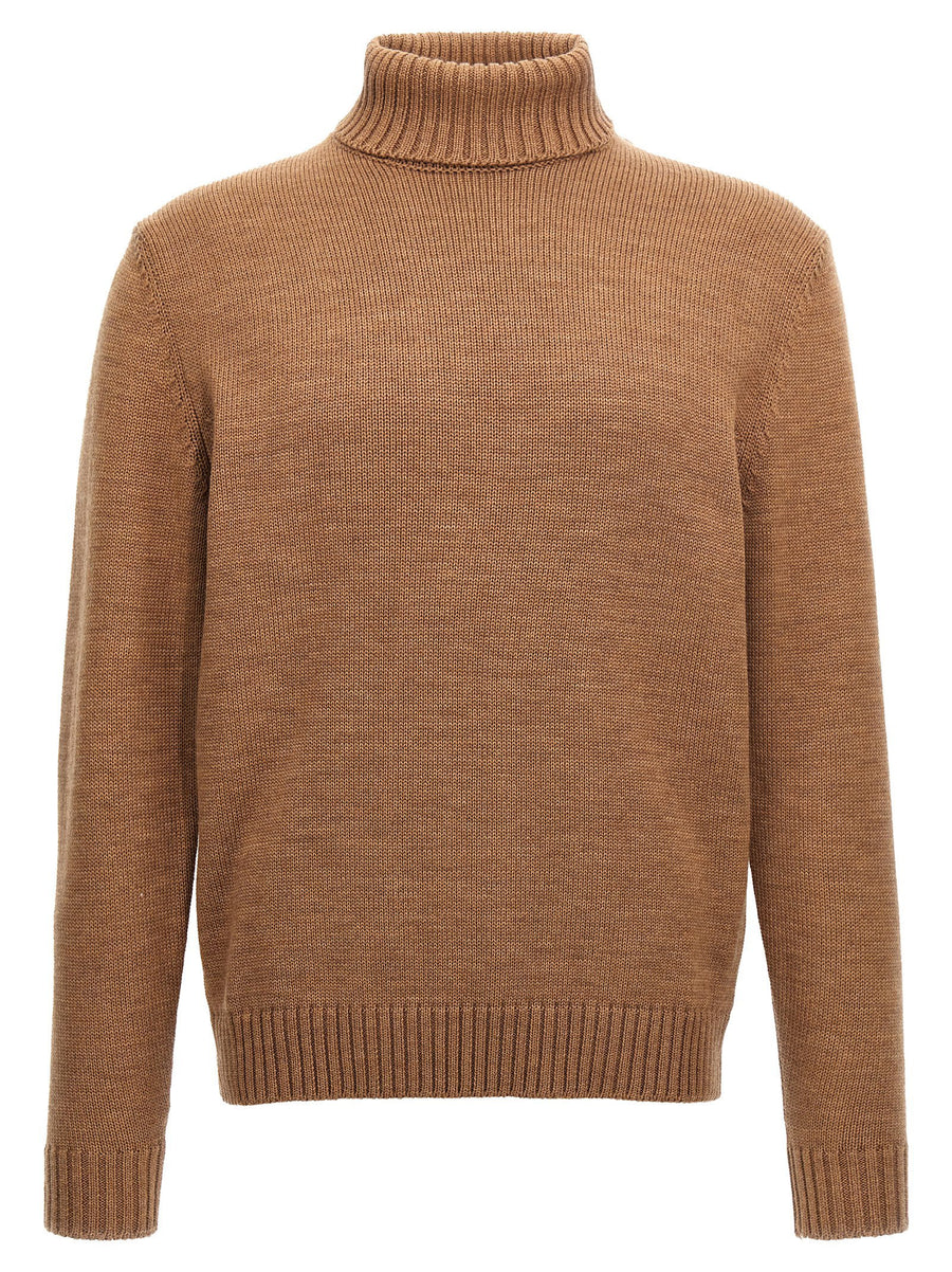 Zanone Wool Turtleneck Sweater — Camel