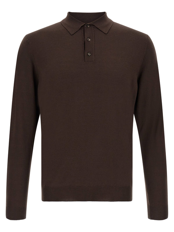 Zanone Virgin Wool Blend Polo Shirt — Brown