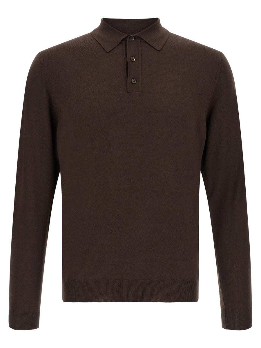 Zanone Virgin Wool Blend Polo Shirt — Brown