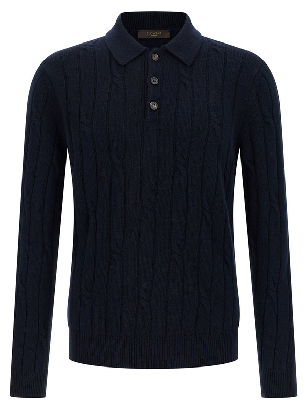 Zanone Cashmere and Wool Cable-Knit Polo Shirt — Navy