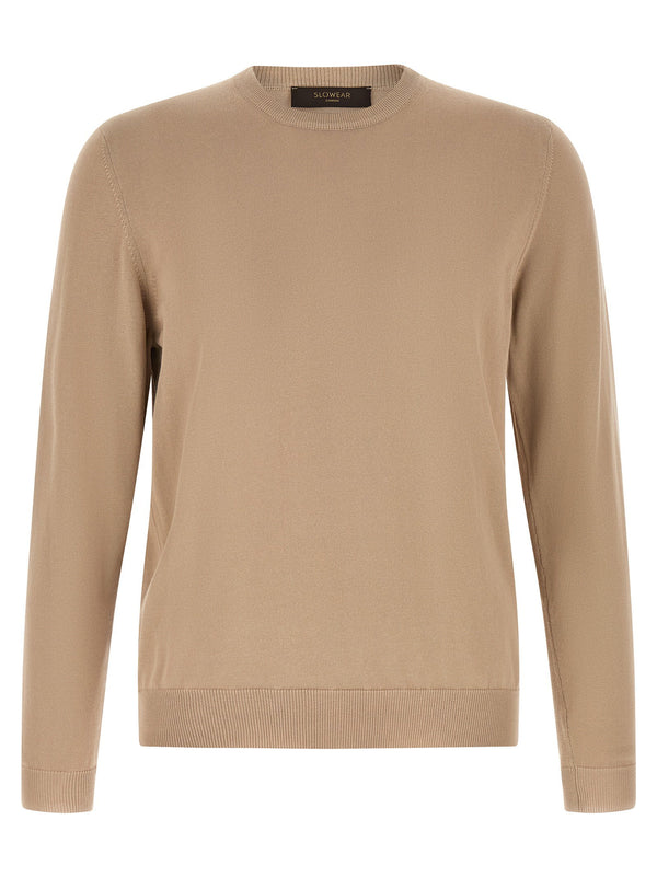 Zanone Cotton Crew-Neck Sweater — Beige