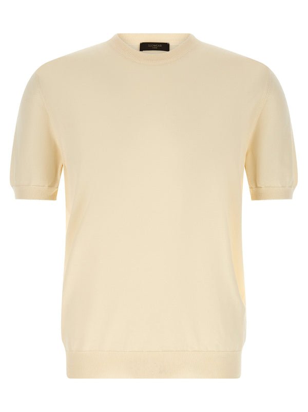 Zanone Cotton Crew Neck Sweater — Cream