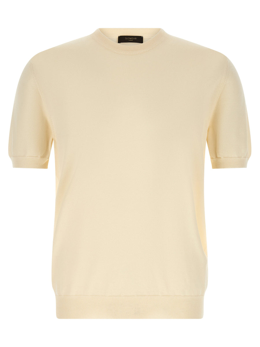 Zanone Cotton Crew Neck Sweater — Cream