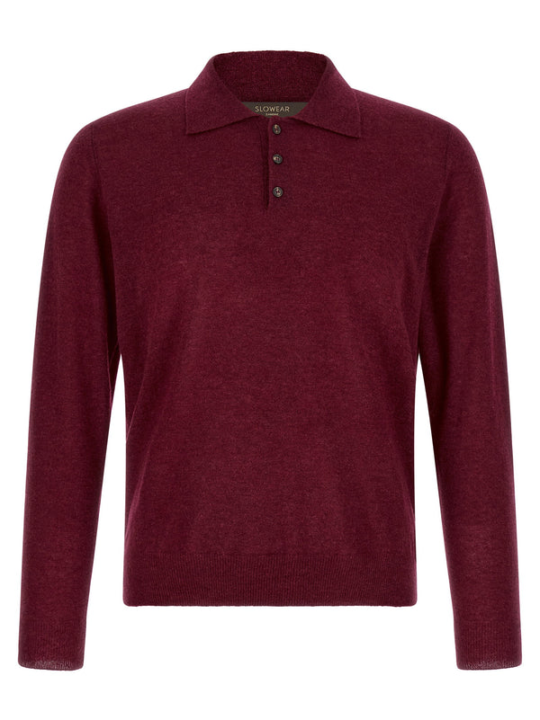 Zanone Cashmere Knit Polo Shirt — Burgundy