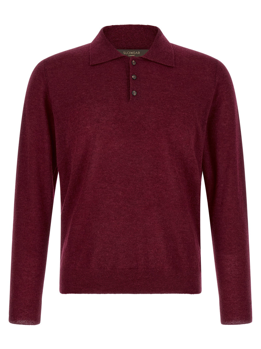 Zanone Cashmere Knit Polo Shirt — Burgundy
