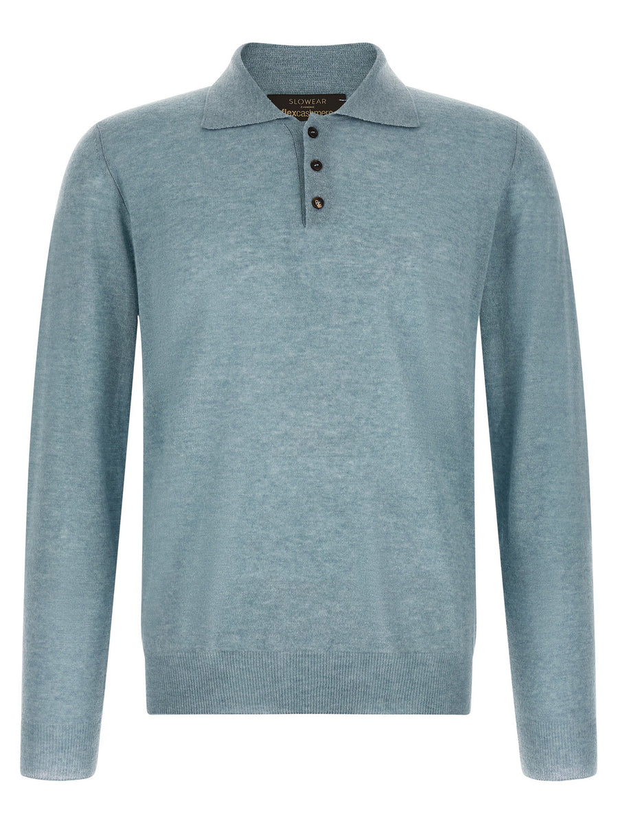Zanone Cashmere-Blend Knit Polo — blue