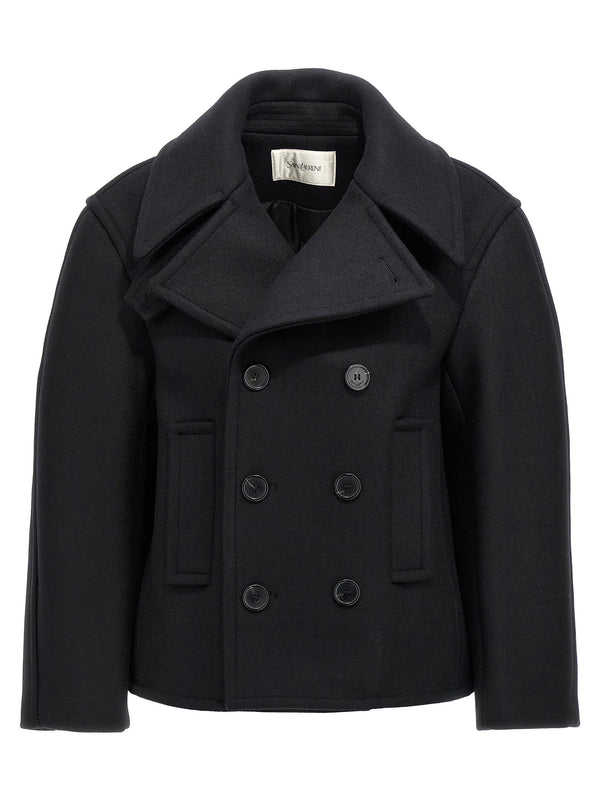 Saint Laurent جاكيت كابان معطف — أسود