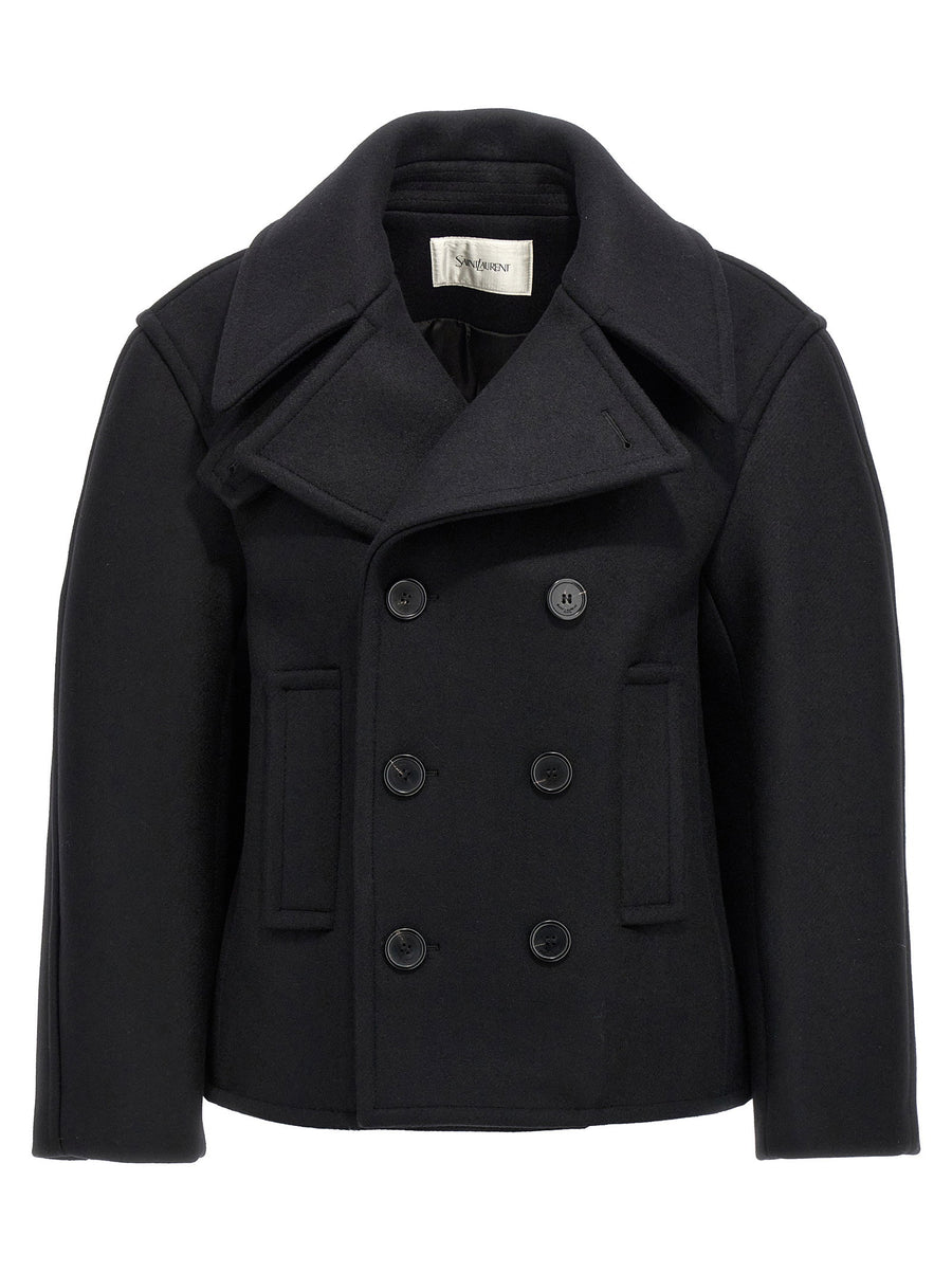 Saint Laurent جاكيت كابان معطف — أسود