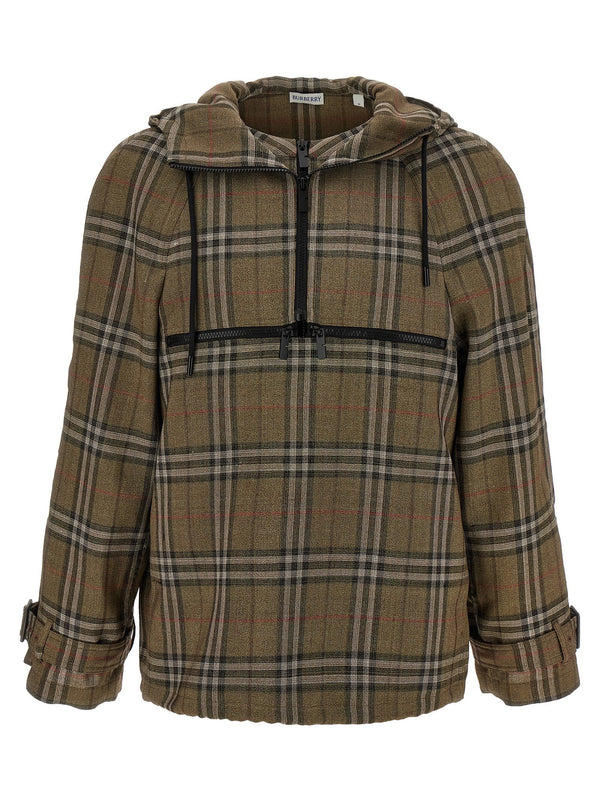 Burberry Check صوف هودي مع غطاء رأس قميص — كاكي