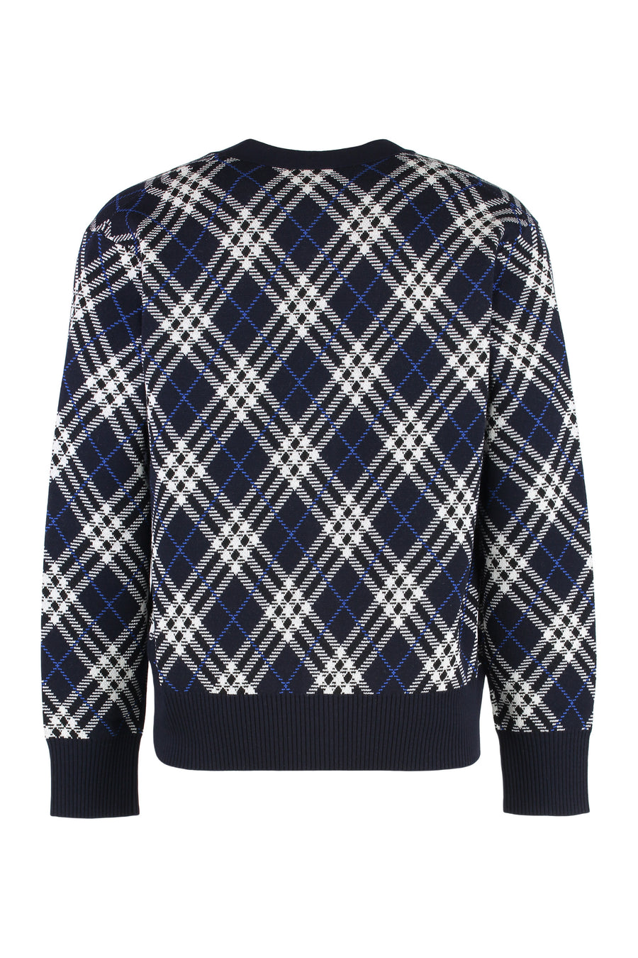 Wool Cardigan With Vintage Check Print Blue Cardigans