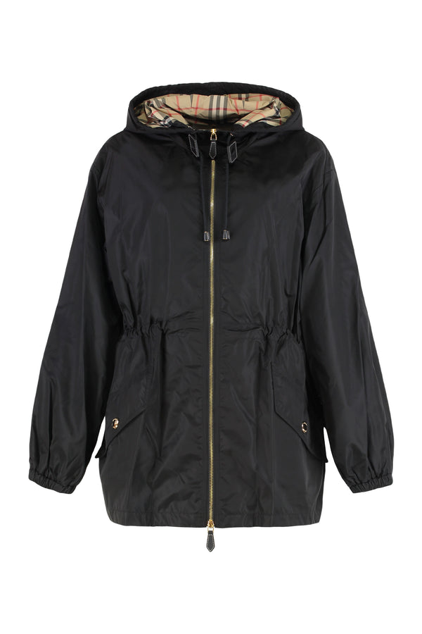 Hooded Windbreaker Jacket Black Polyester Trench & Raincoats