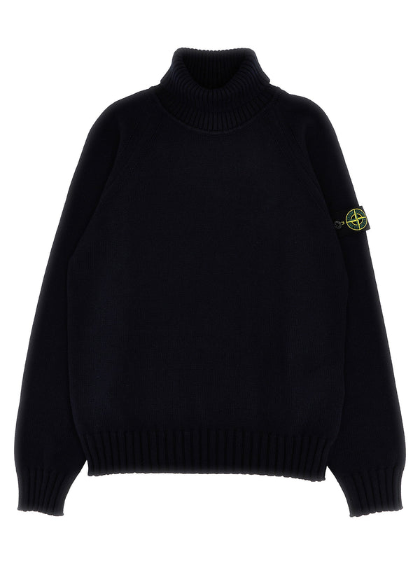 Stone Island Junior Logo-Badge Turtleneck Sweater — Black