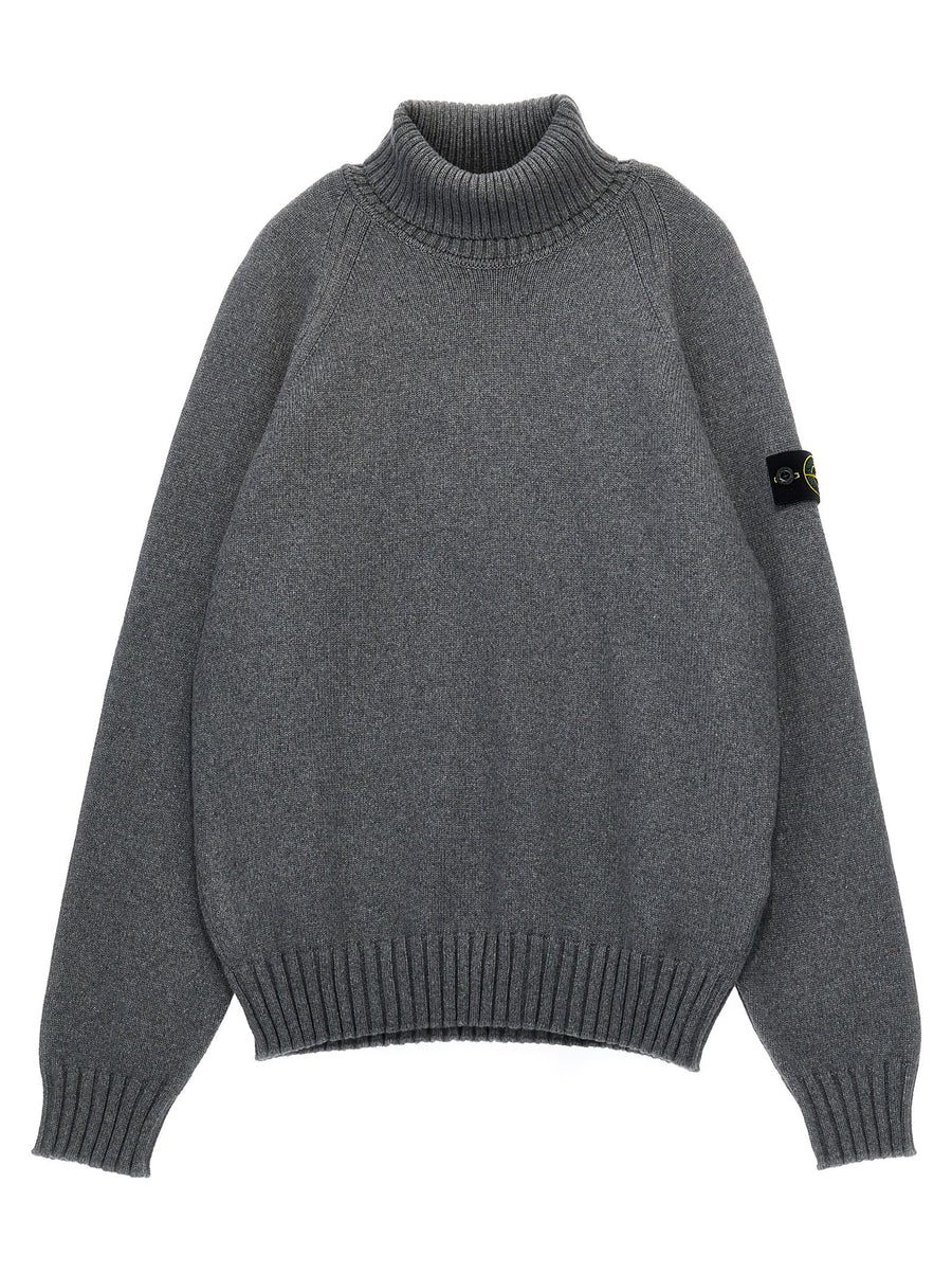 شارة Stone Island Junior شعار قطن مزيج كنزة — رمادي