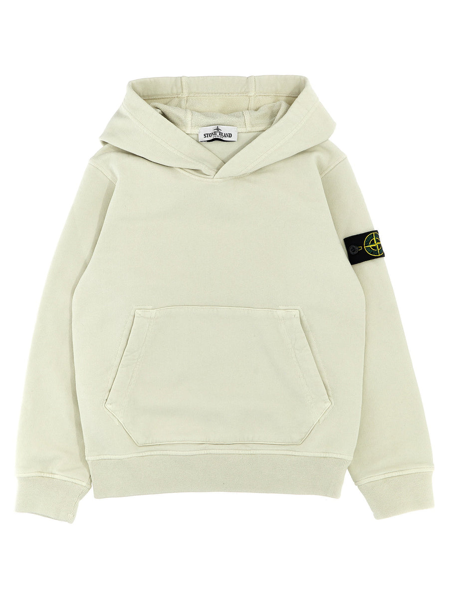 Stone Island Junior Logo Patch Hoodie — Cream