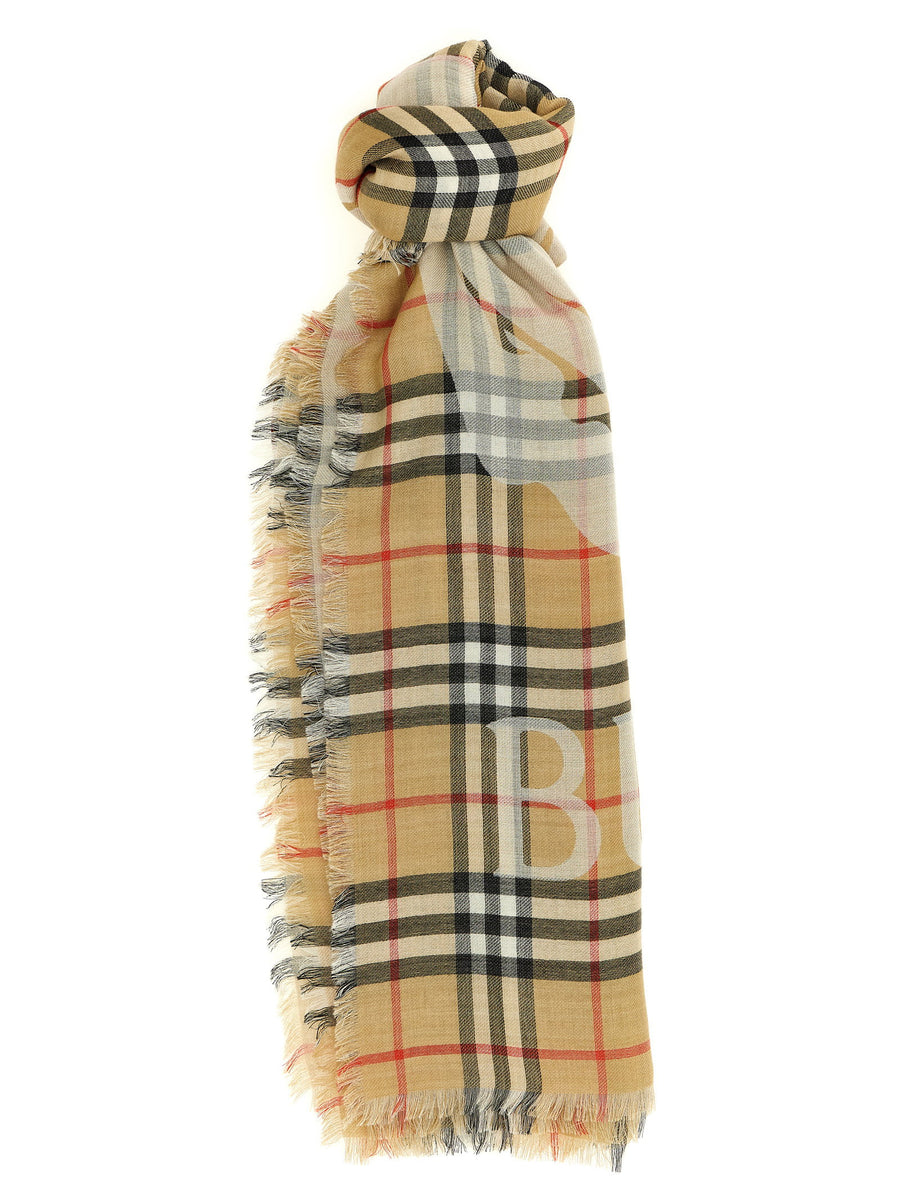 Burberry Equestrian Knight Design Burberry Check Scarf — Beige