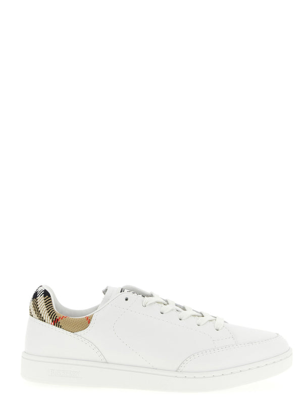 Burberry Leather with Check Heel Detail Sneaker — White