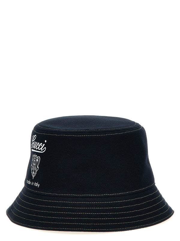 Gucci Coat of Arms Print Bucket Hat — Black