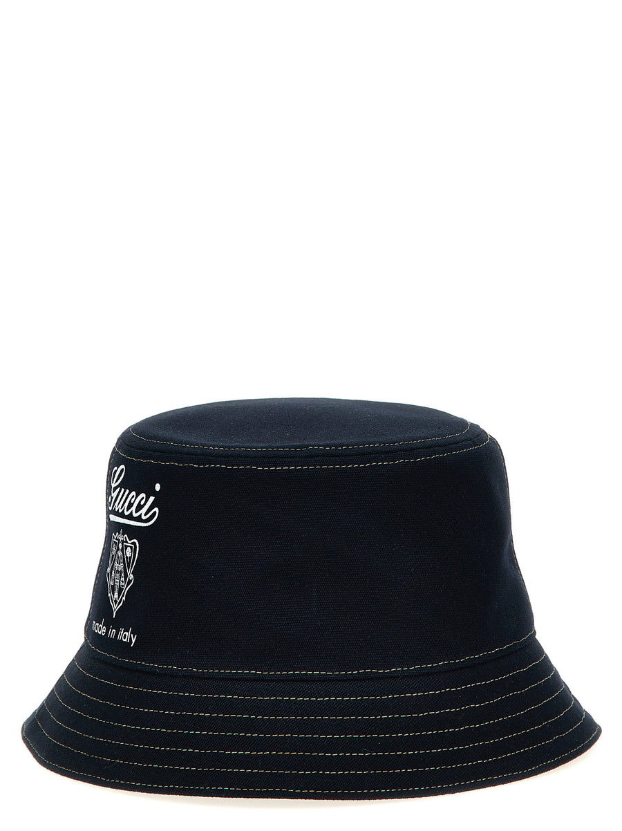 Gucci Coat of Arms Print Bucket Hat — Black