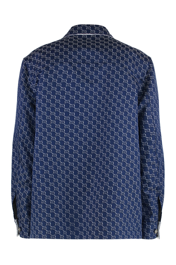 Cotton Overshirt With Gg Motif Blue Shirt
