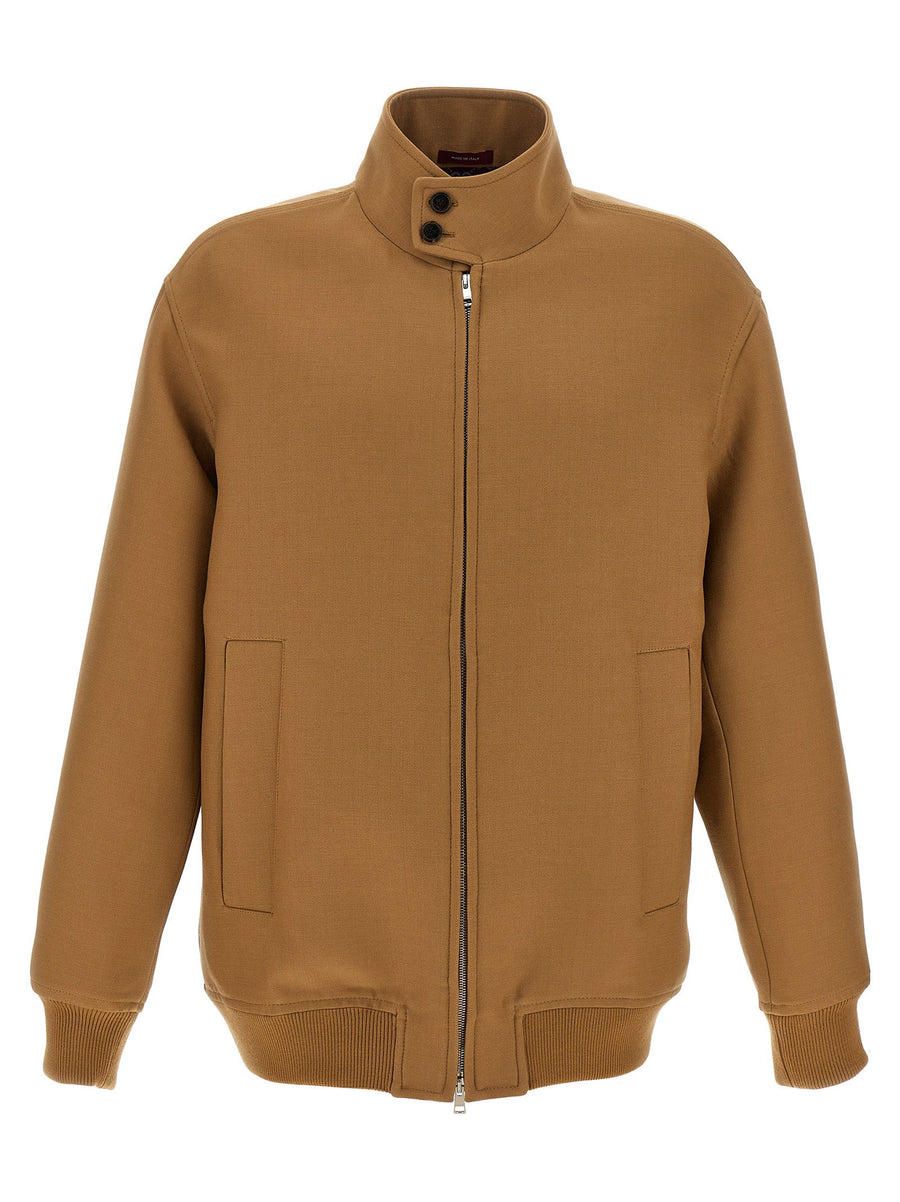 Gucci Wool Blend with Ribbed Knit Jacket — Camel