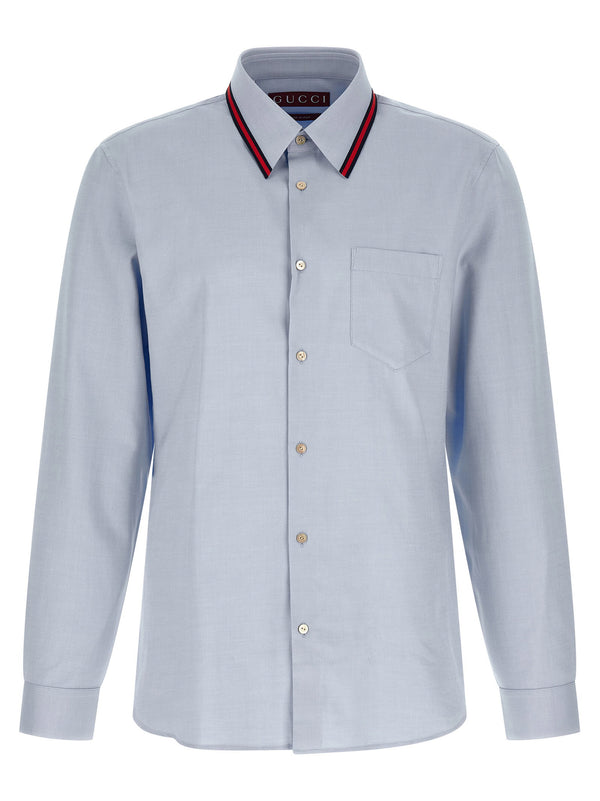 Gucci Web-Trim Oxford Cotton Shirt — Blue