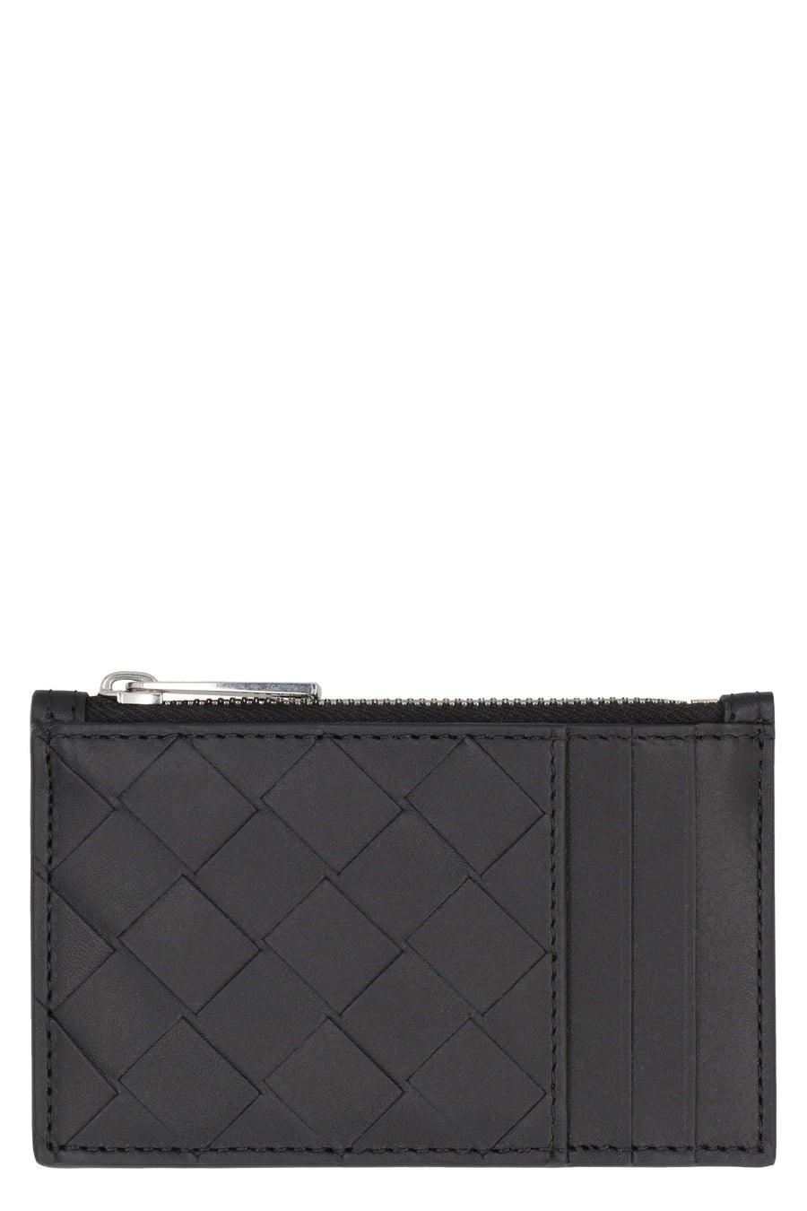 Woven Leather Card Holder Black Calfskin Wallets & Cardholders