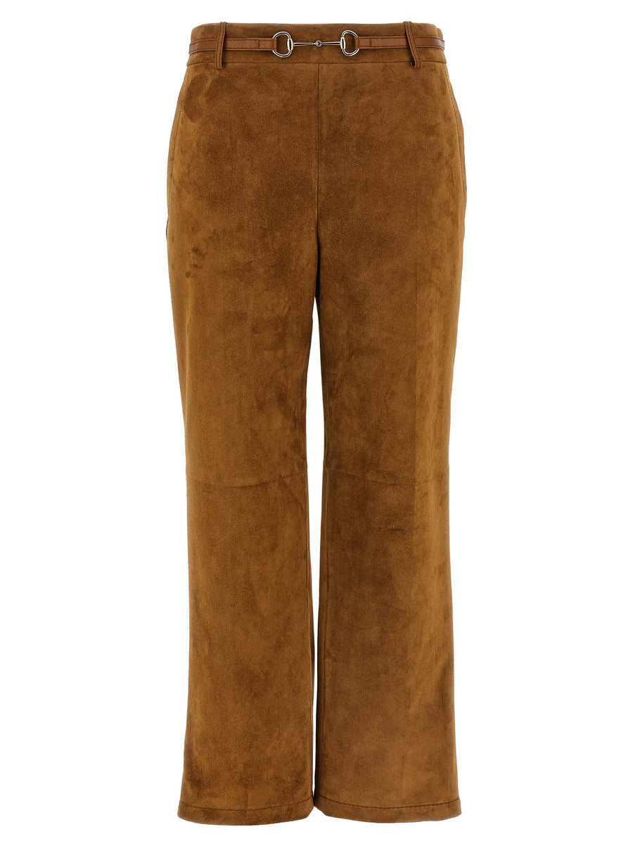 Gucci Suede with Leather Details Trousers — Caramel
