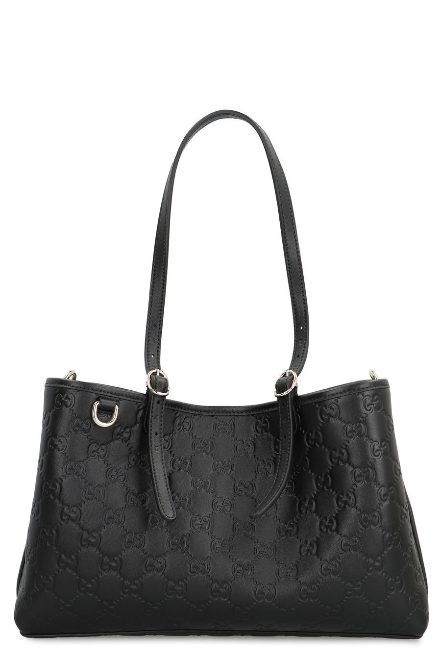 Tote Bag Gg Emblem Media Black Leather Calfskin