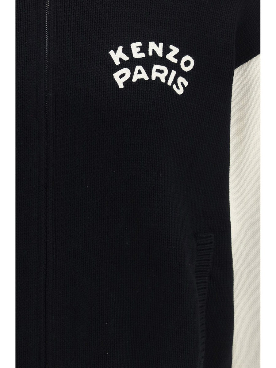 Varsity Cardigan Emblem Black Cotton