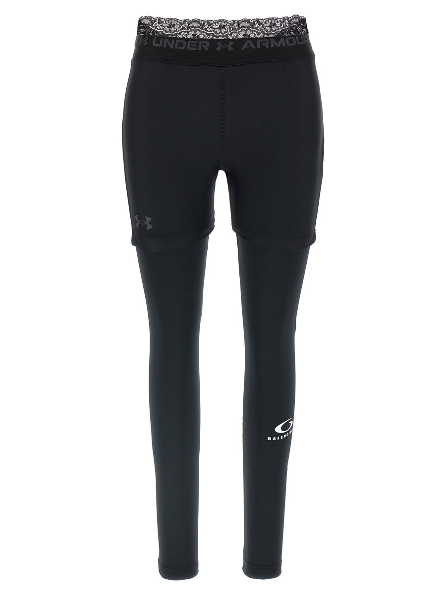 Balenciaga Logo-Printed Technical Fabric Leggings — Black