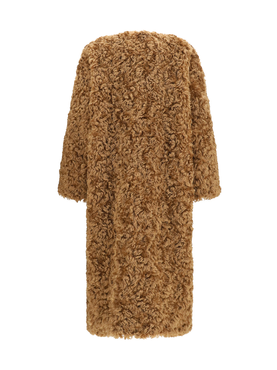 Long Plush Coat Champagne Polyester