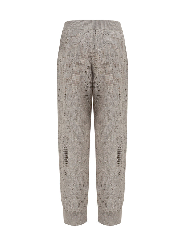 Pants Track Dazzling Water Lillies Beige Linen Cool Trousers