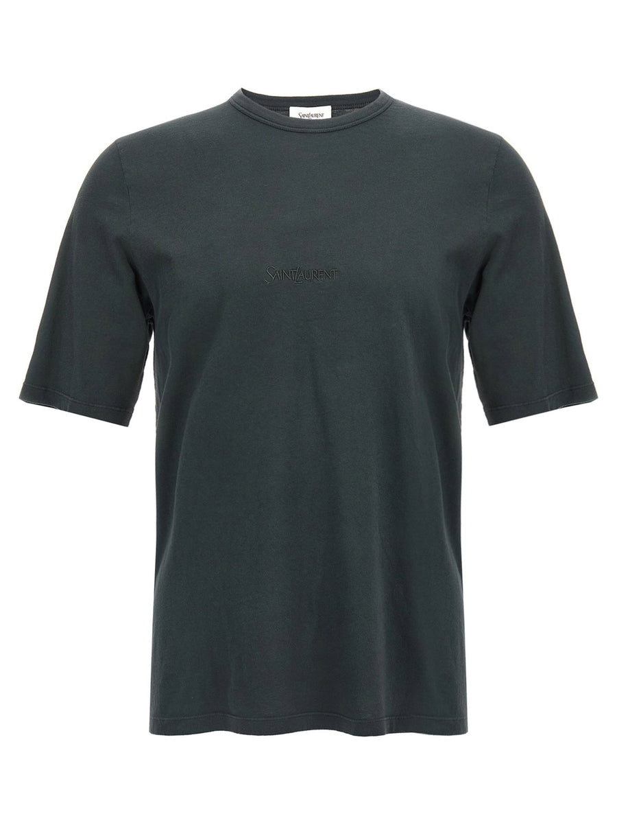 Saint Laurent Logo-Embroidered T-shirt — Charcoal