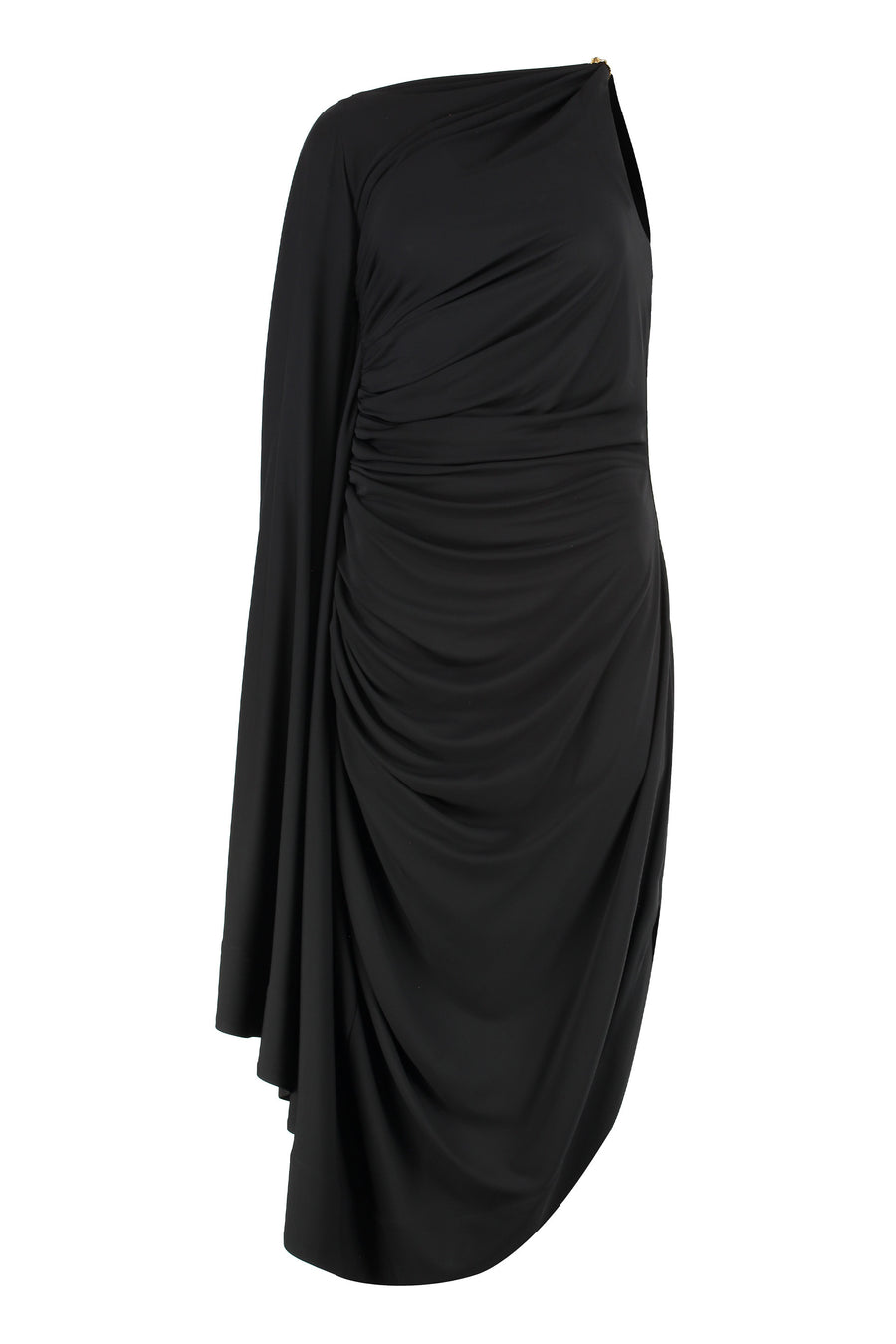 Draped One-Shoulder Dress Black Viscose